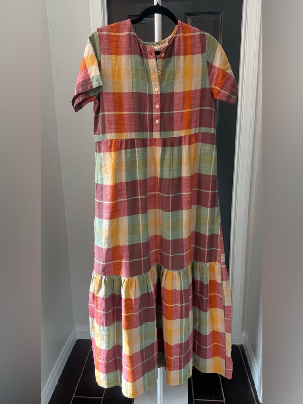 Ace & Jig Cotton Plaid Tiered Dress in Red, Yellow & Green